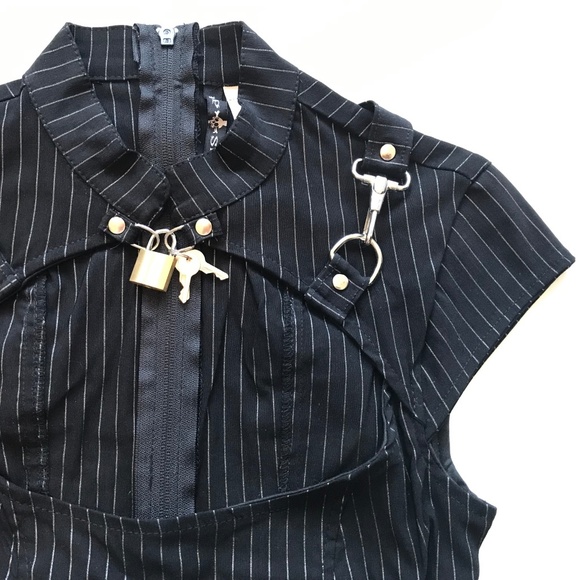 Gangsta Pranksta Pinstripe Keyhole Top - Picture 2 of 8